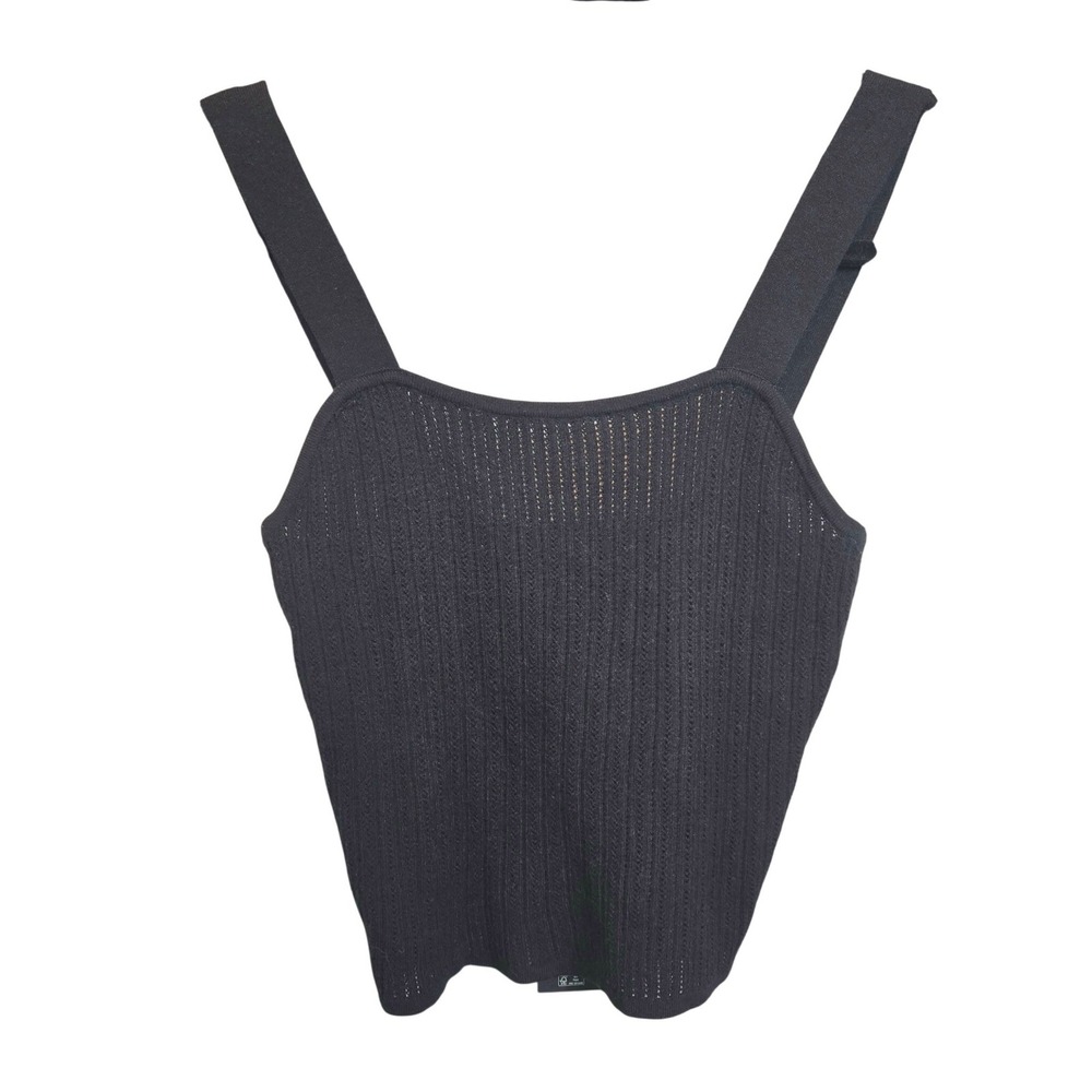 Rachel Zoe Knit Tank Top Womens Medium Black Ribbed Square‎ Neck Sleeveless NEW